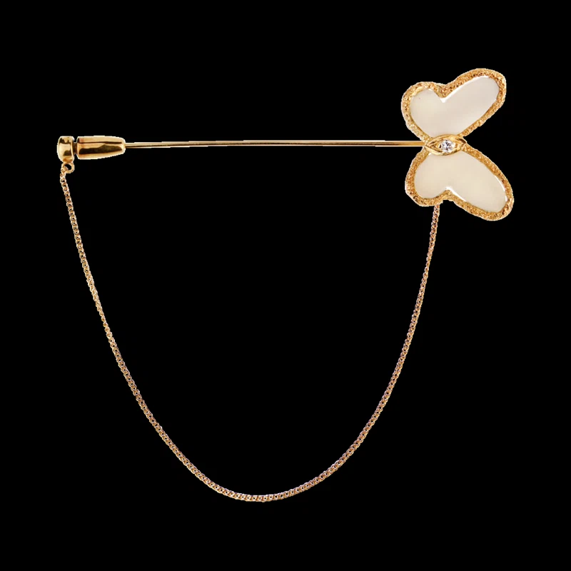 Gold, White Coral and Diamond Butterfly Jabot