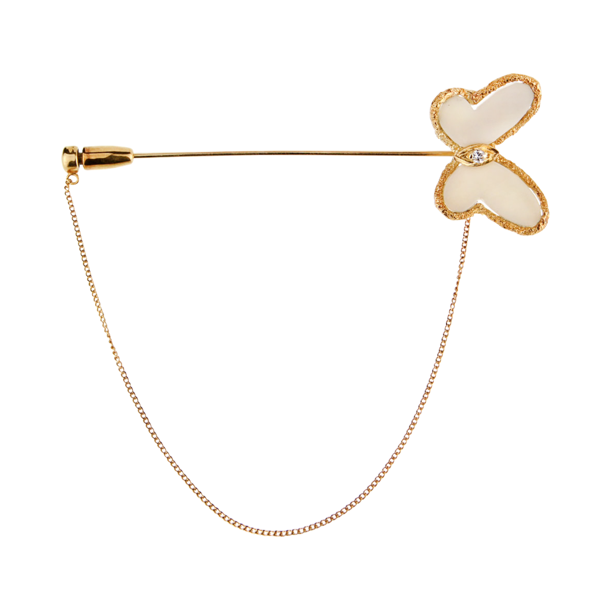 Gold, White Coral and Diamond Butterfly Jabot — view 1