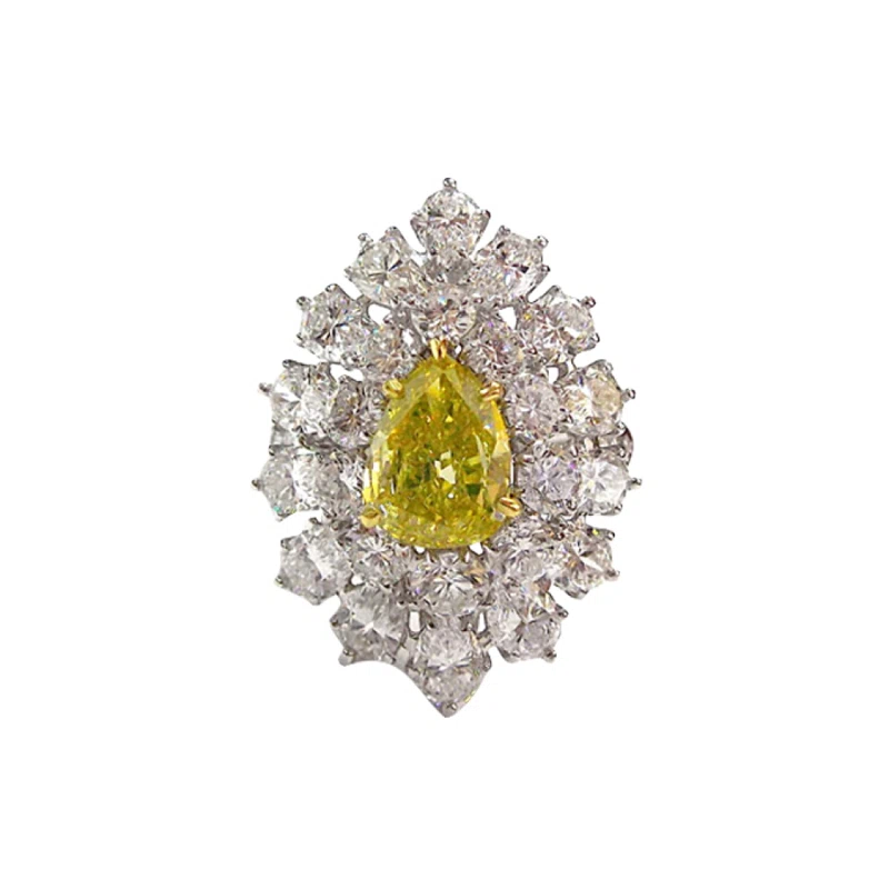 Platinum, 1.36ct Pear Shape Fancy Intense Yellow Diamond and Diamond Ring