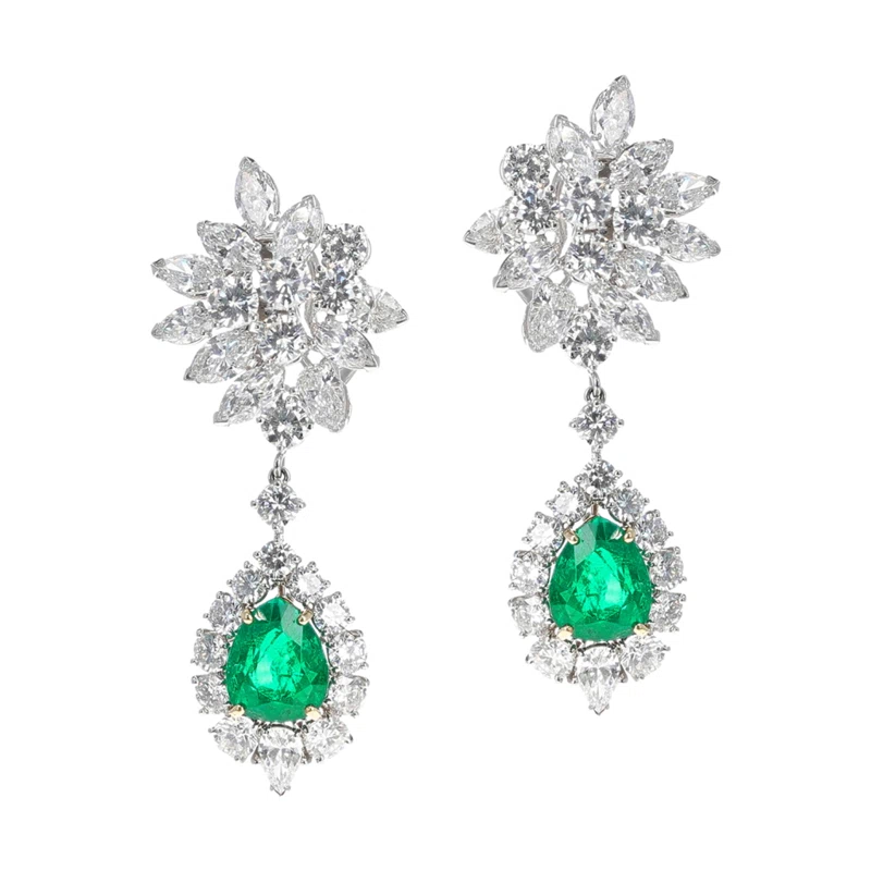 Platinum, Colombian Emerald and Diamond Convertible Drop Earrings