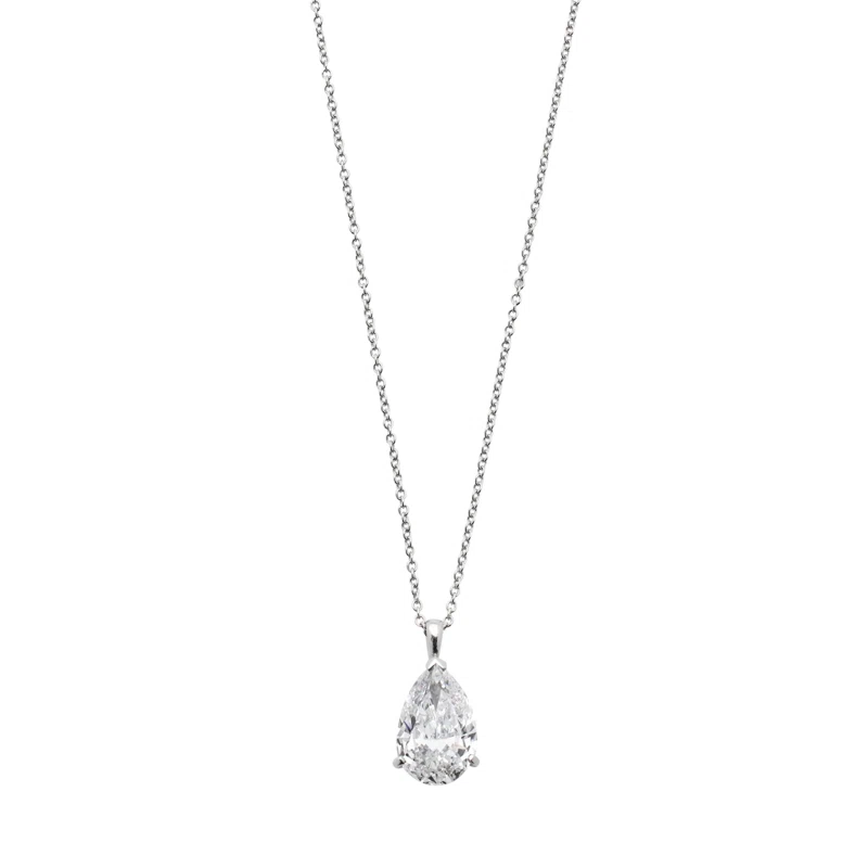 Vintage Platinum, White Gold and 3.04ct Pear Shape Diamond Pendant Necklace