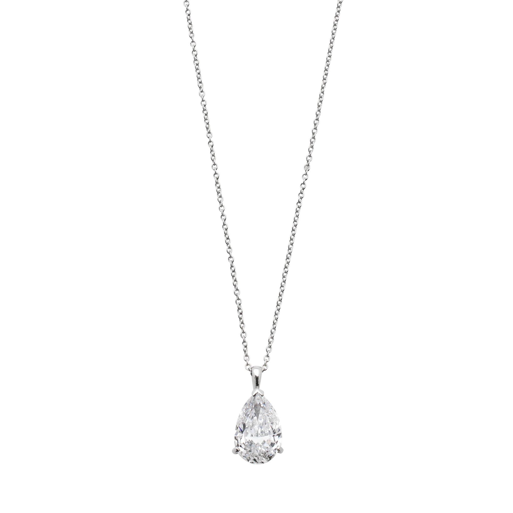Vintage Platinum, White Gold and 3.04ct Pear Shape Diamond Pendant Necklace — view 1