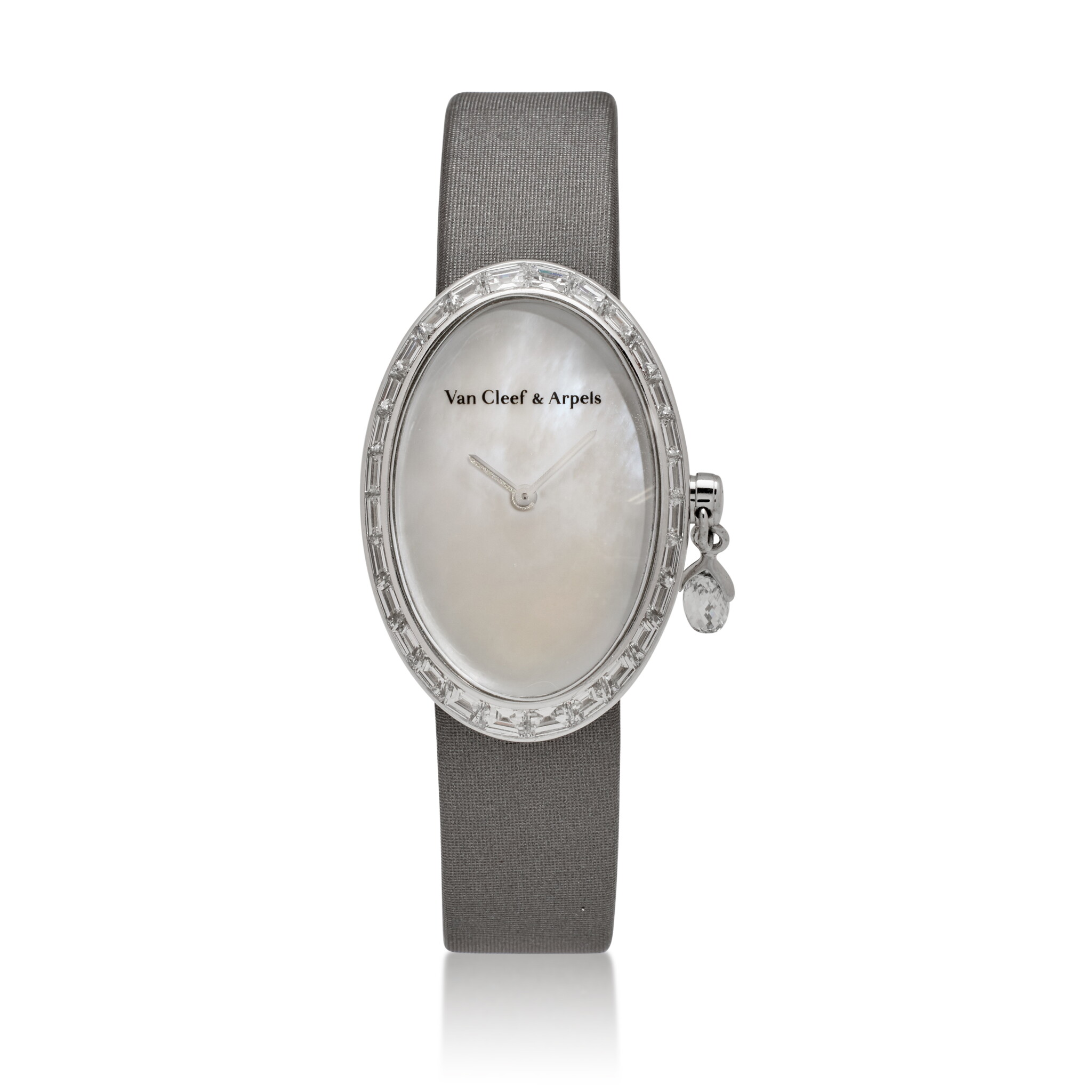 Timeless Baguette with Briolette Charm (Reference WJWF0019). A 34mm white gold diamond-set quartz wristwatch. — view 1