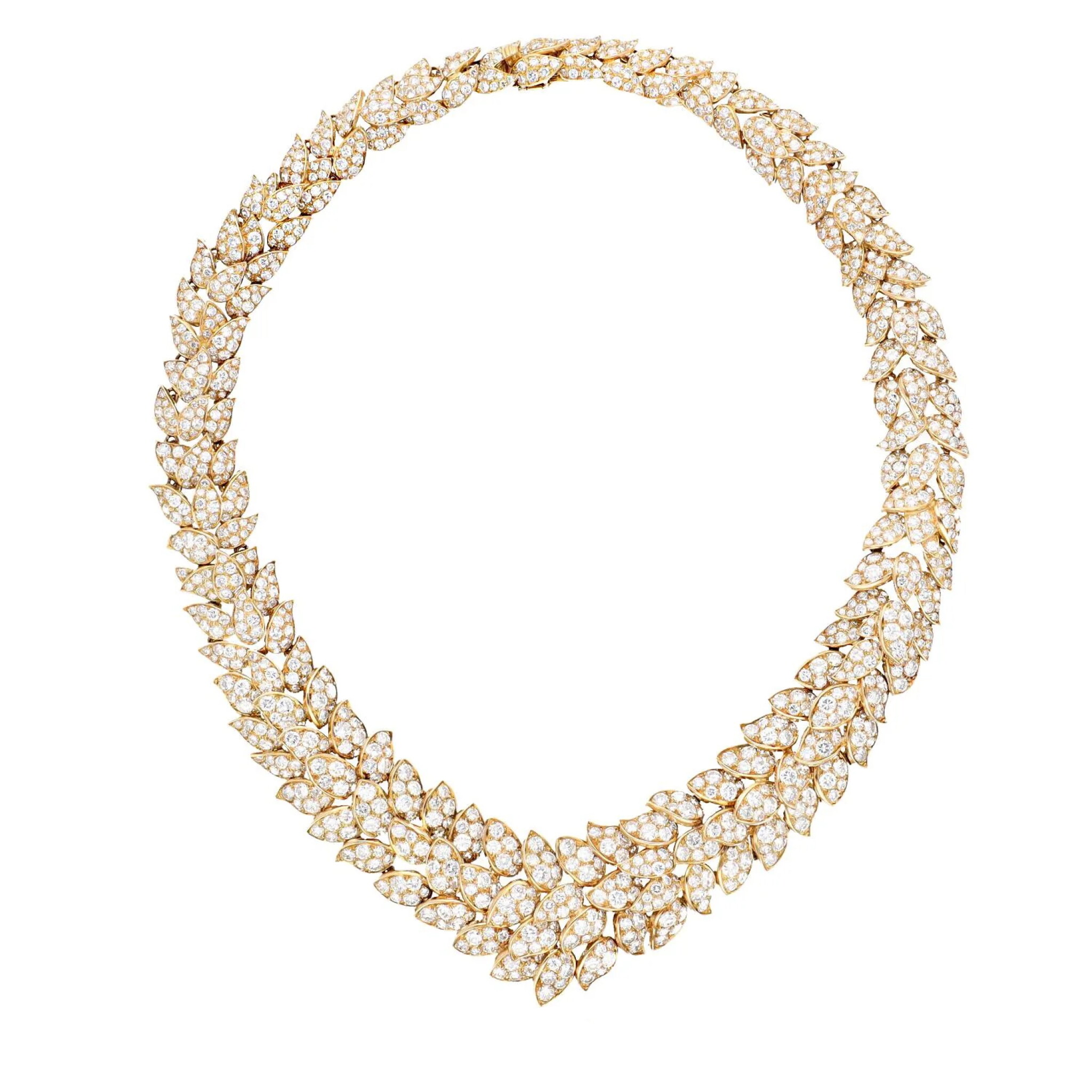 Vintage Gold and Diamond Leaf Necklace — view 1