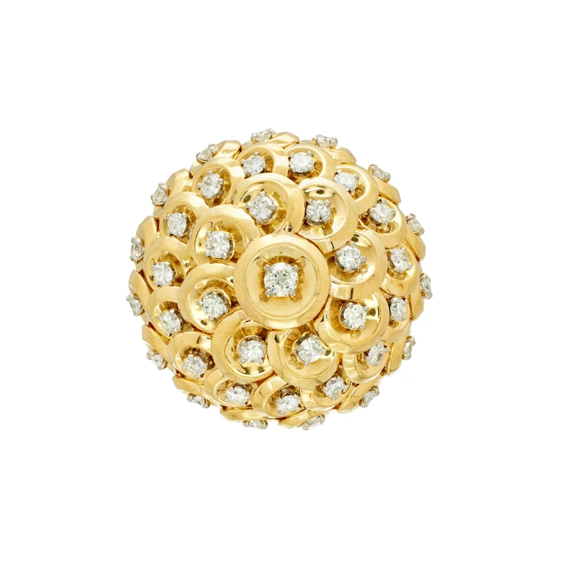 Vintage Gold, White Gold, and Diamond Pastille Brooch 