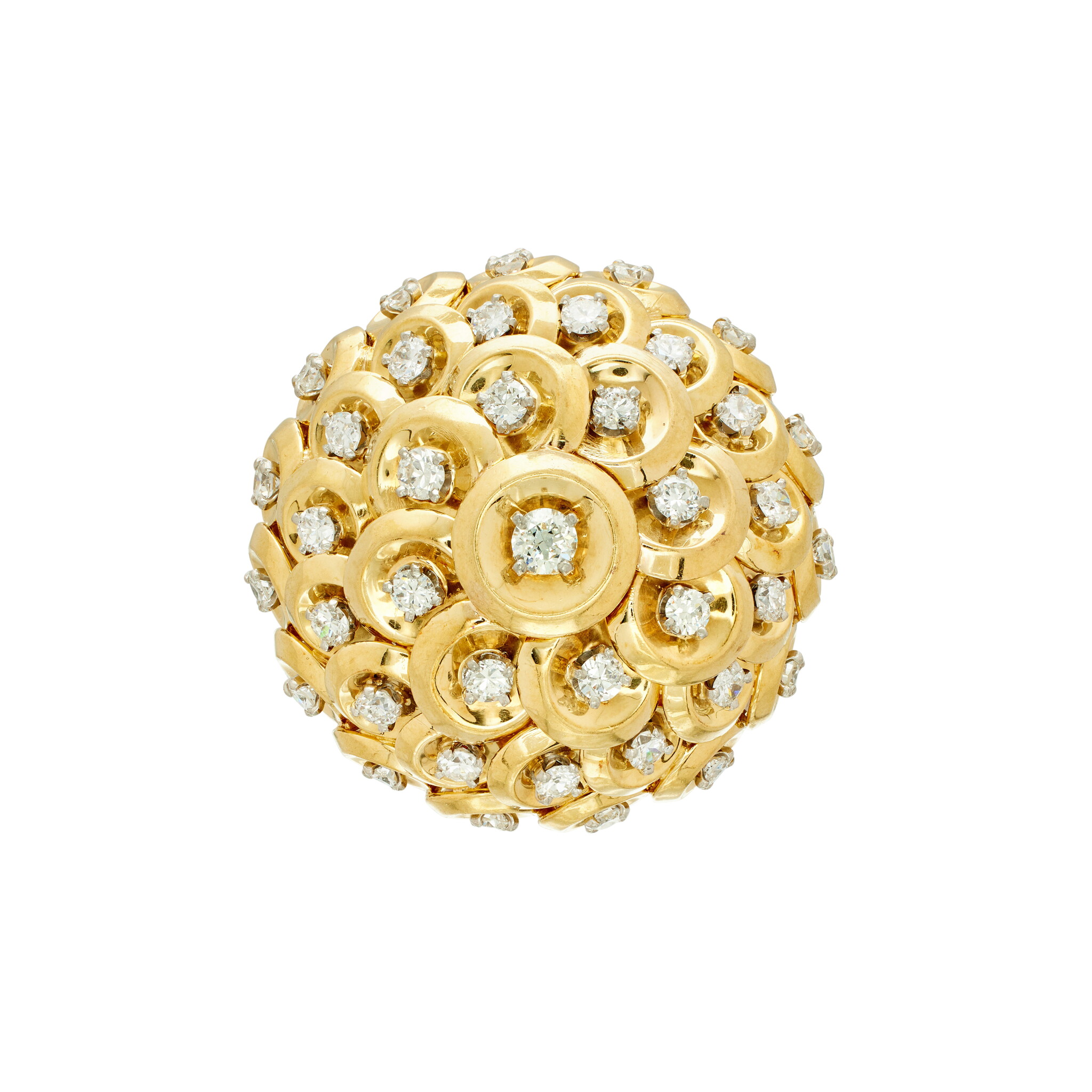 Vintage Gold, White Gold, and Diamond Pastille Brooch  — view 1