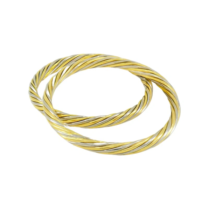 Vintage Gold and White Gold Twisted Bangle Bracelet Set
