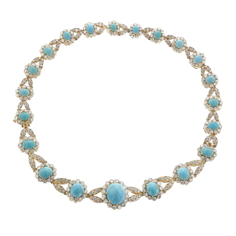 Vintage Gold, Turquoise and Diamond Convertible Necklace