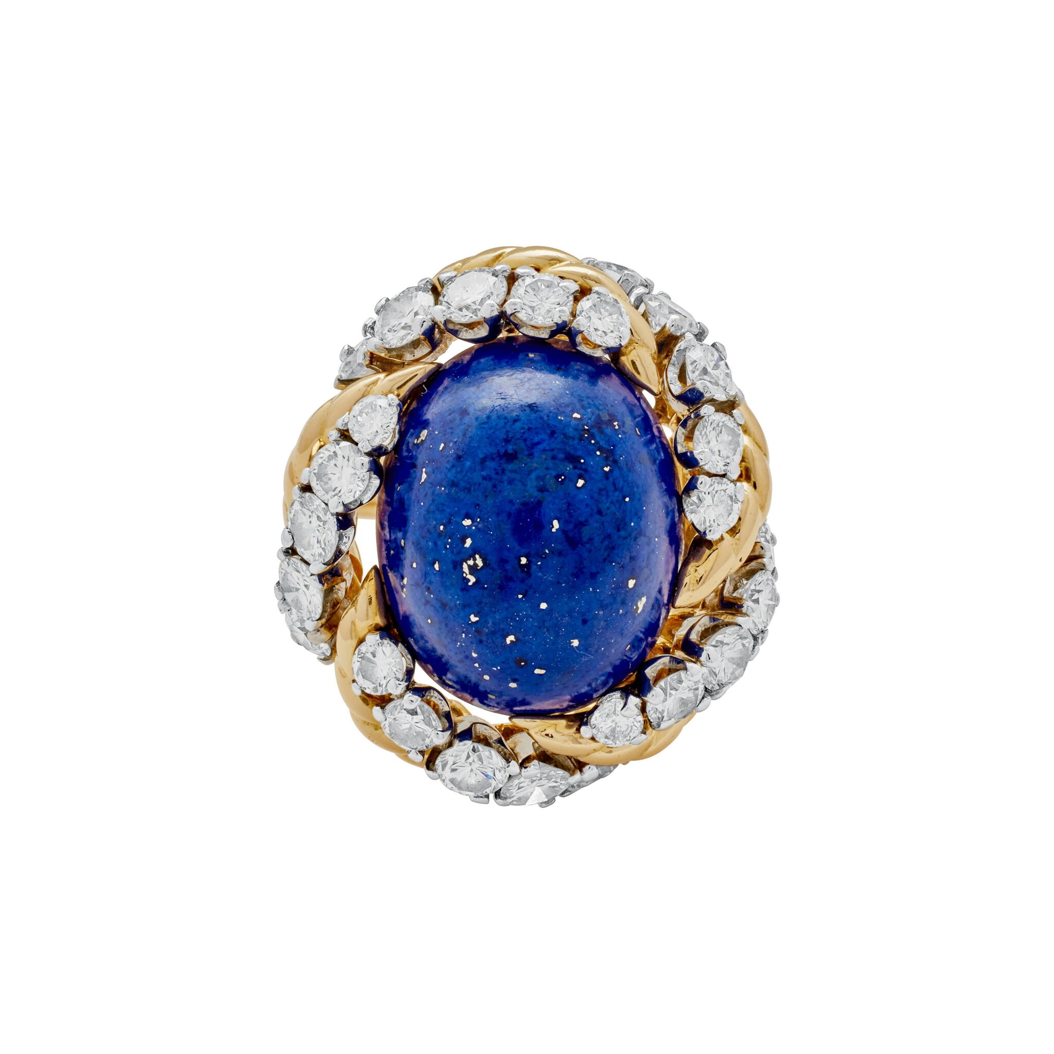 Vintage Gold, White Gold, Lapis Lazuli and Diamond Ring — view 1