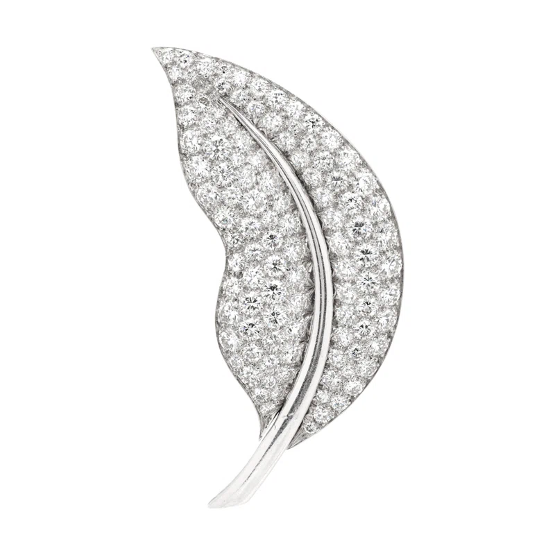Vintage White Gold and Diamond Medium Leaf Brooch
