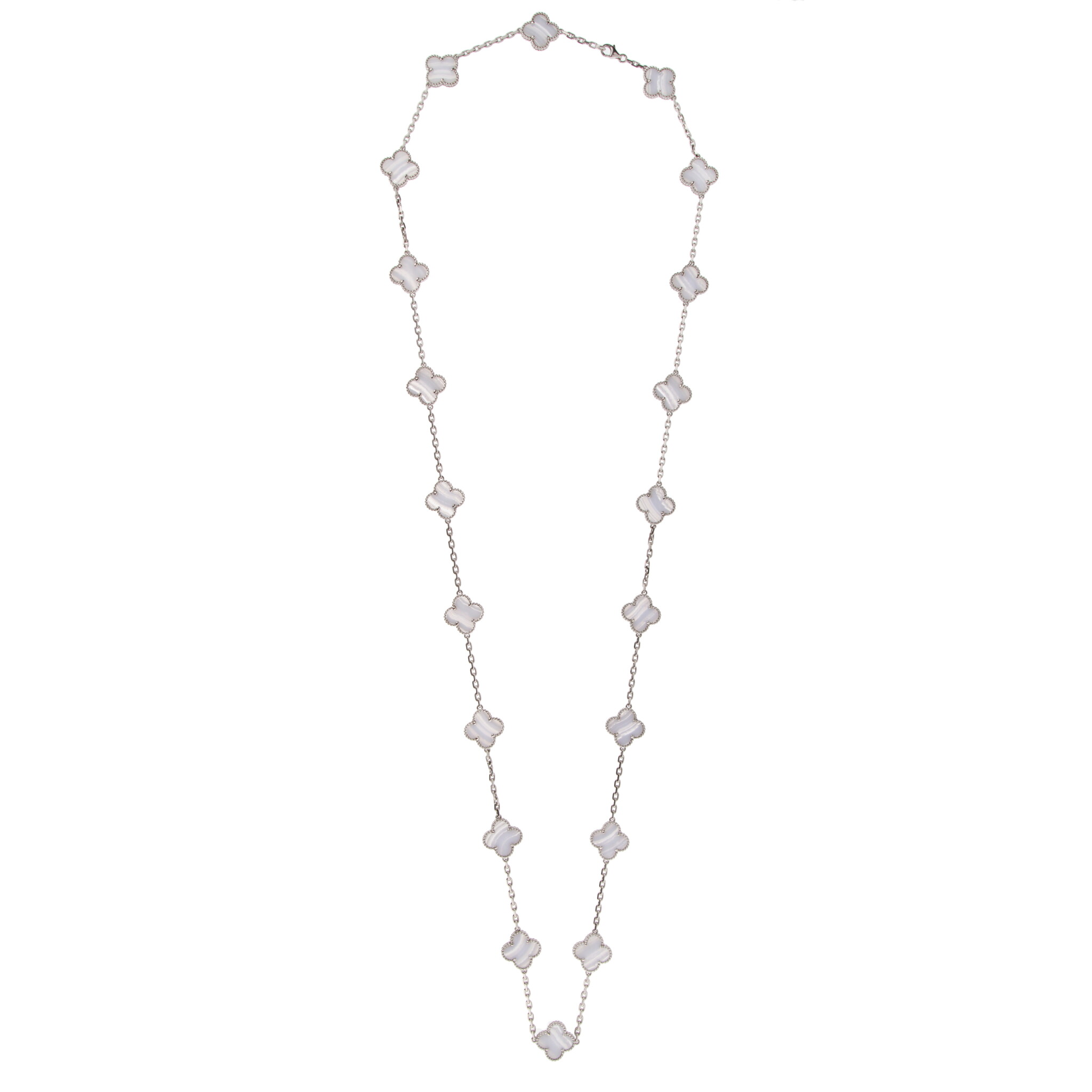 White Gold and Chalcedony Vintage Alhambra 20 Motifs Necklace — view 1