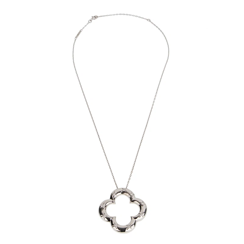 White Gold and Diamond  Alhambra Pendant Necklace