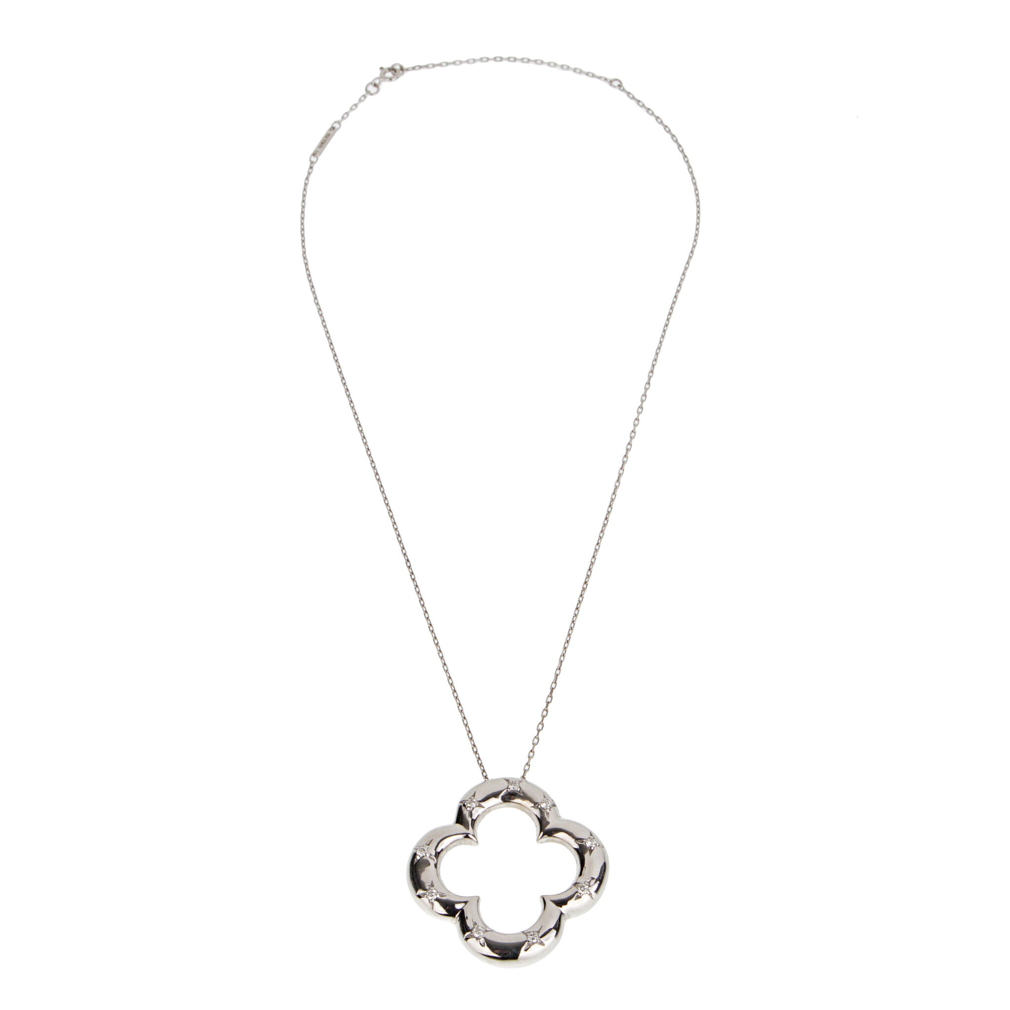White Gold and Diamond  Alhambra Pendant Necklace — view 1
