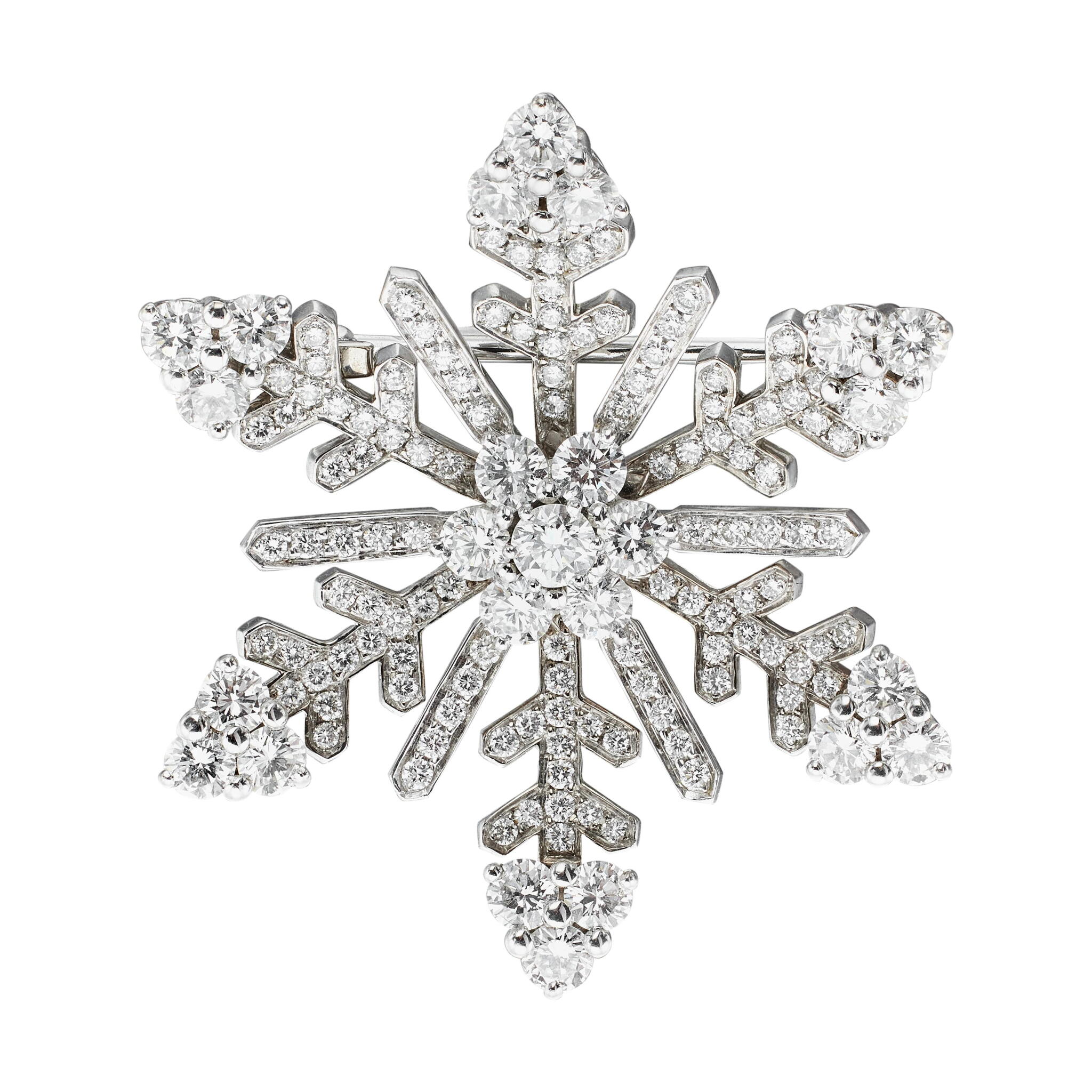 White Gold and Diamond Snowflake Brooch — view 1