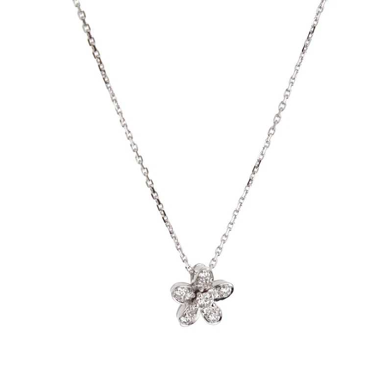 White Gold and Diamond Socrate Flower Pendant Necklace