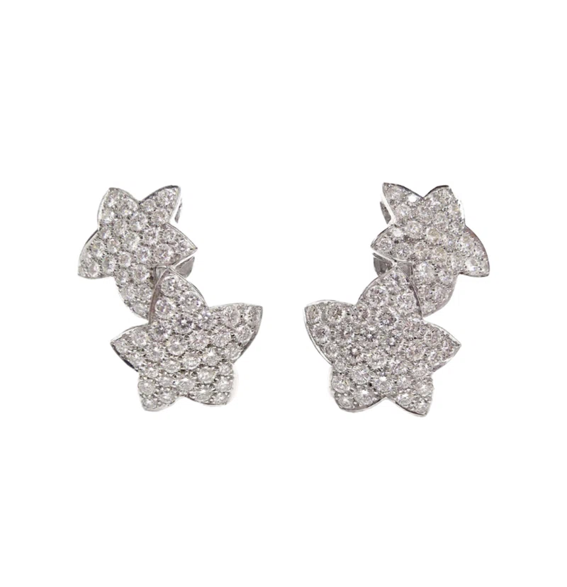 White Gold and Diamond Stars Earclips