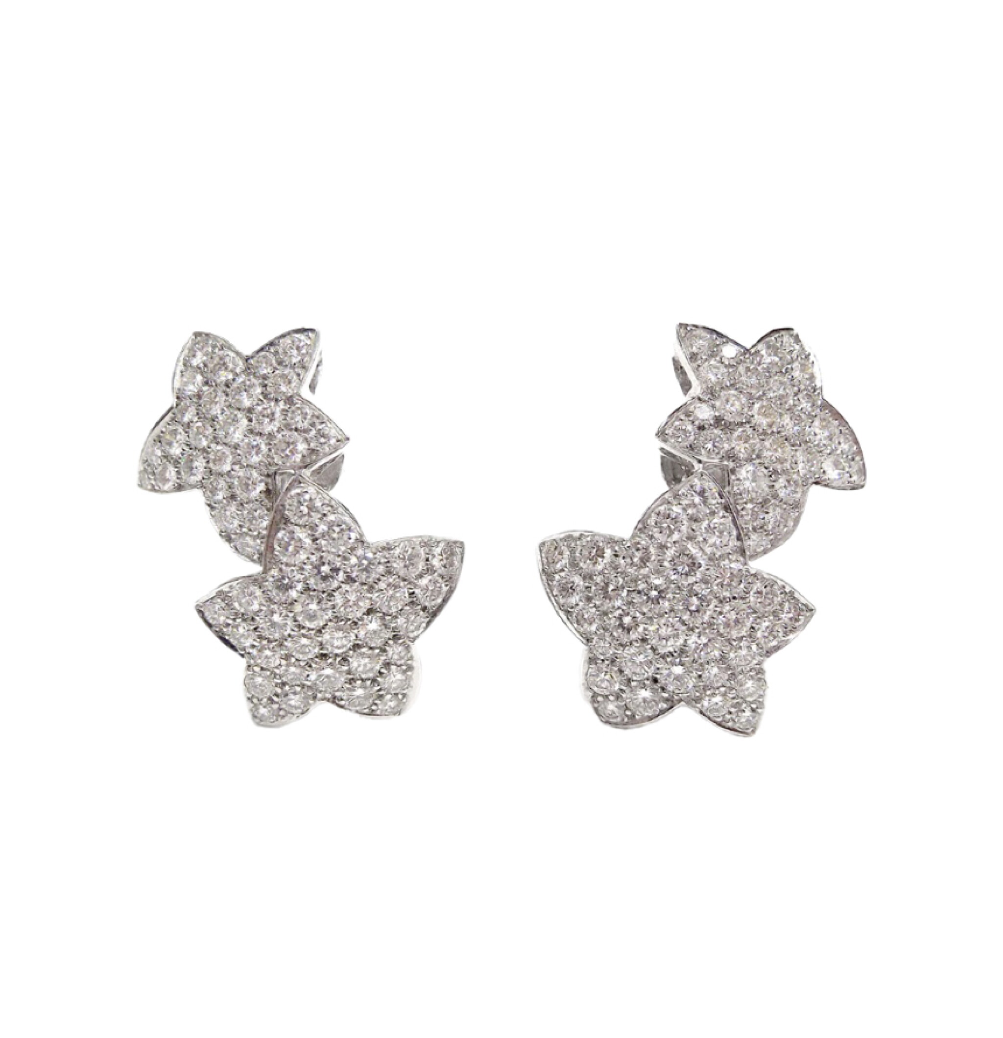 White Gold and Diamond Stars Earclips — view 1