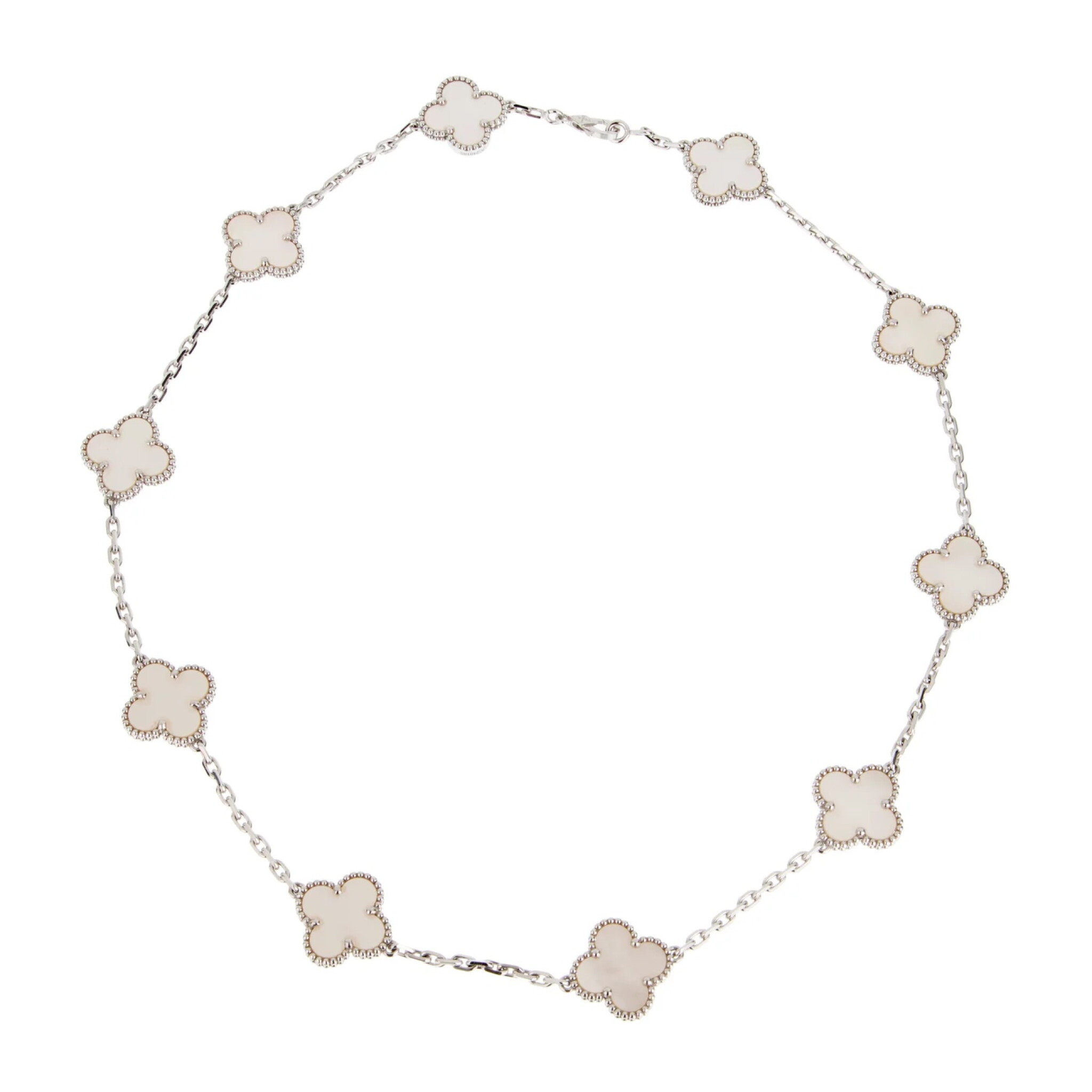 White Gold and Mother of Pearl Vintage Alhambra 10 Motifs Necklace  — view 1