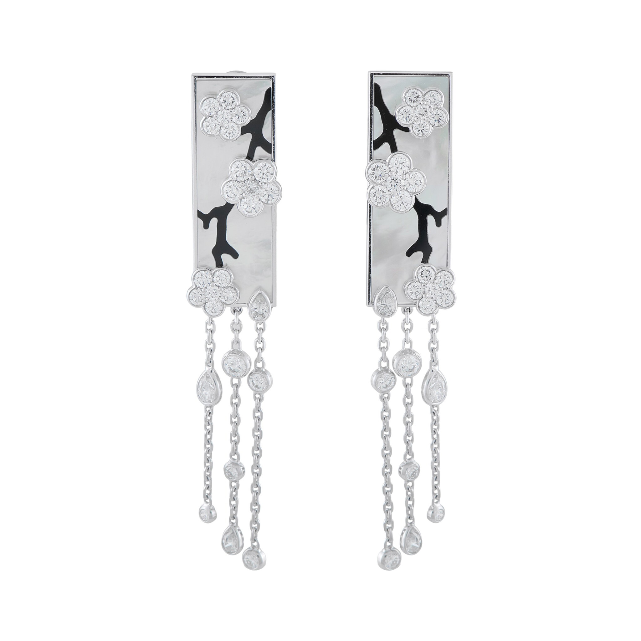 White Gold, Onyx, Mother of Pearl and Diamond Miroir Des Eaux Earclips — view 1