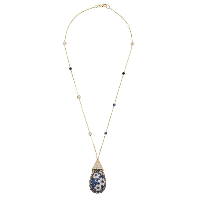 Gold, Sapphire and Diamond Pendant Necklace