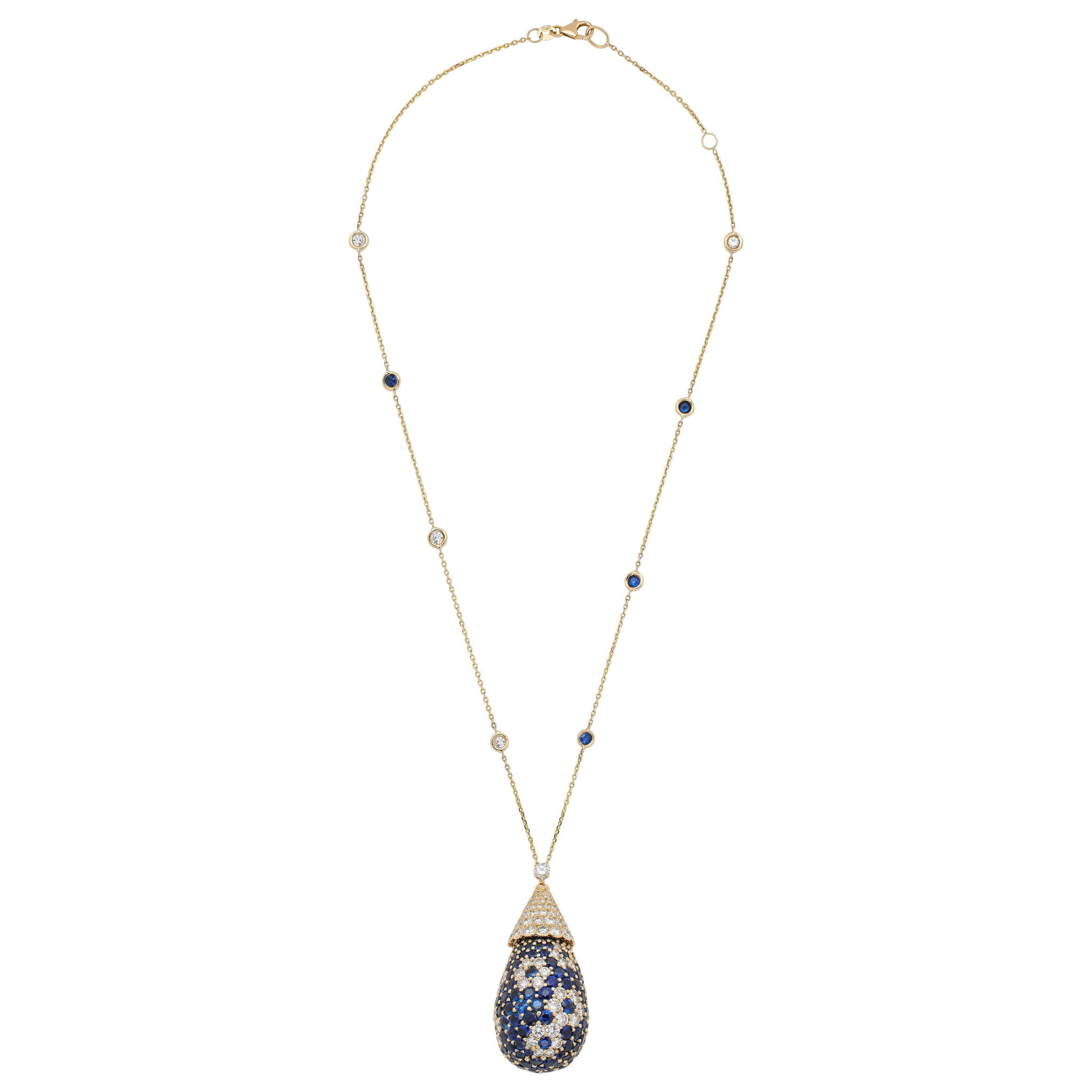 Gold, Sapphire and Diamond Pendant Necklace — view 1