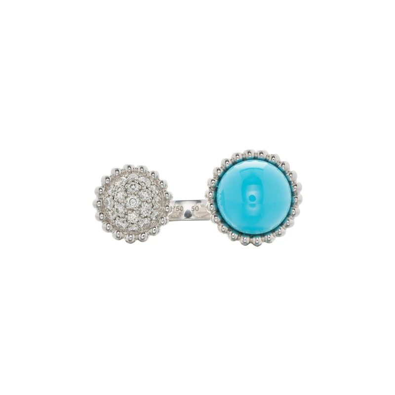 White Gold, Turquoise and Diamond Perlée Couleurs Ring