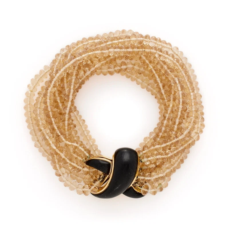 Gold, Coral and Smoky Quartz Bracelet