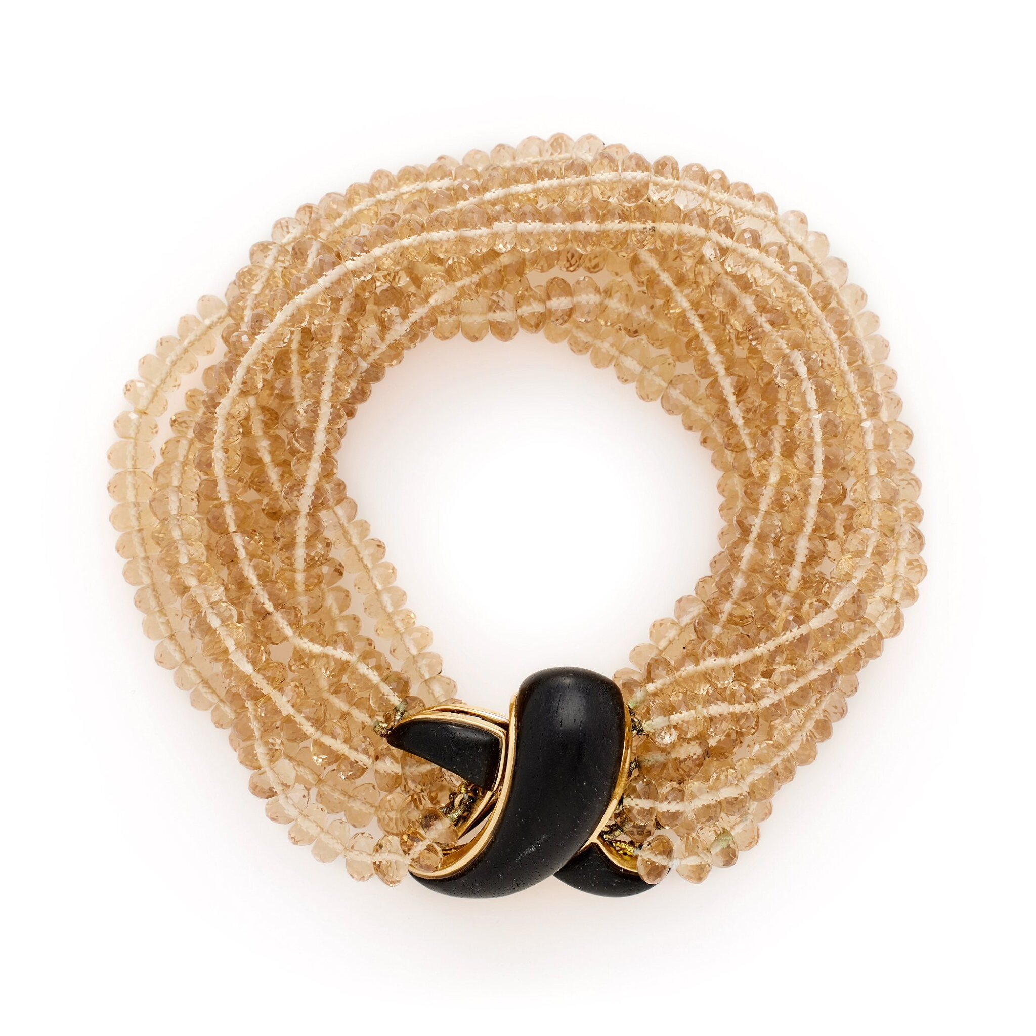 Gold, Coral and Smoky Quartz Bracelet — view 1