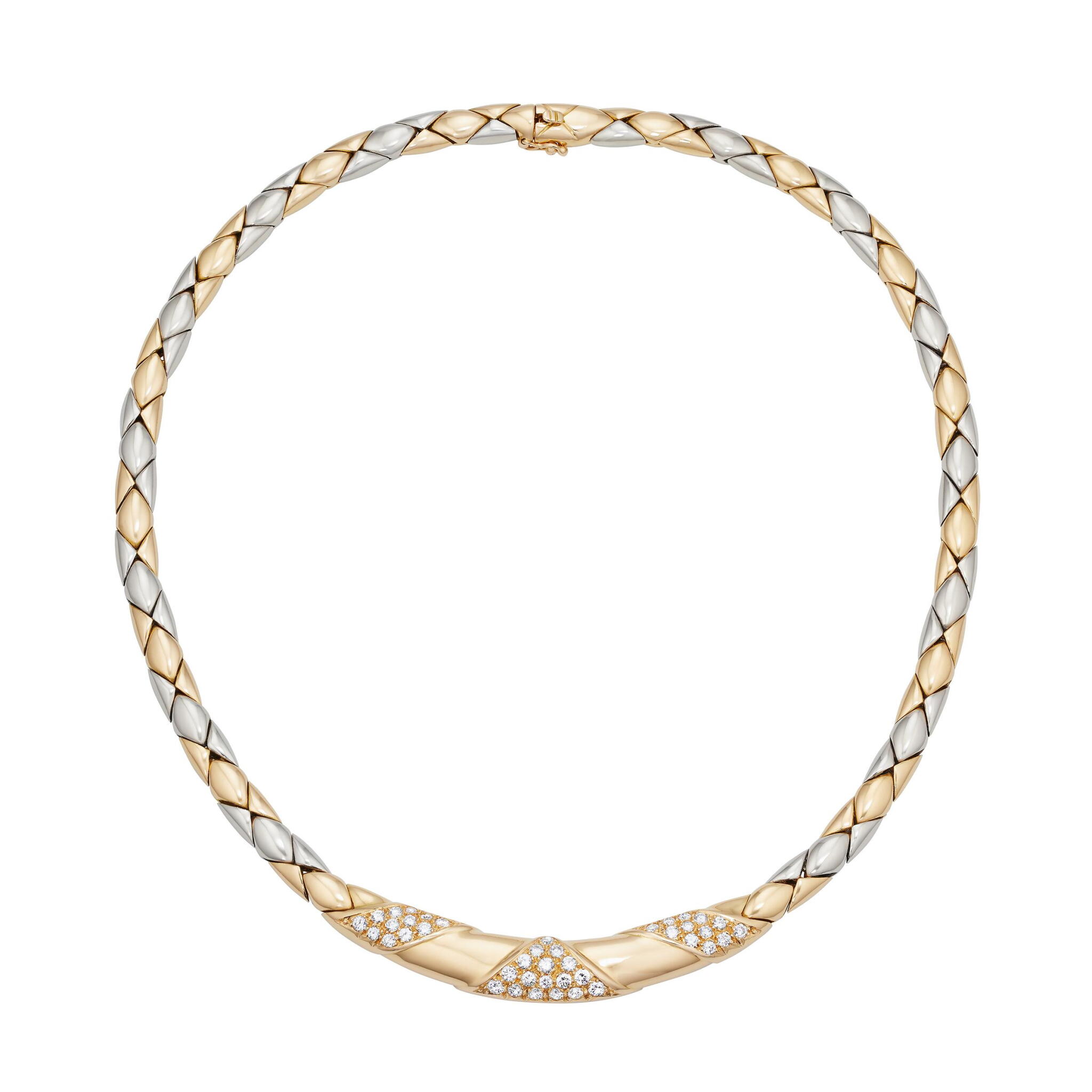 Vintage Gold, White Gold and Diamond Collar Necklace — view 1