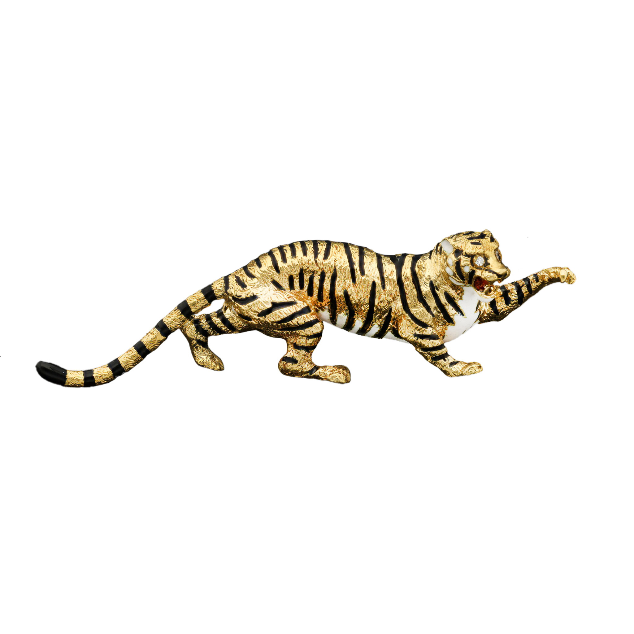 Vintage Gold, Enamel and Diamond Tiger Brooch — view 1