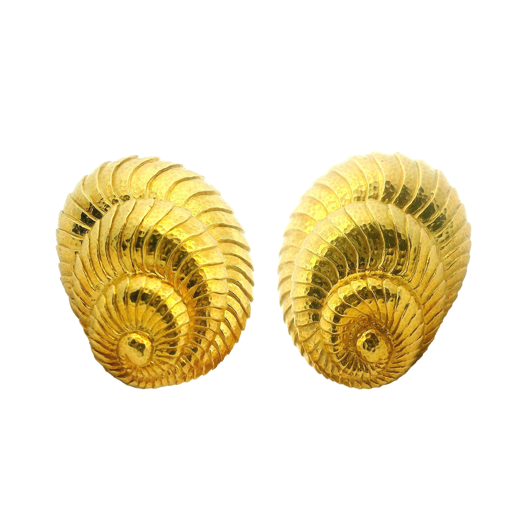 Vintage Gold Nautilus Shell Earclips — view 1