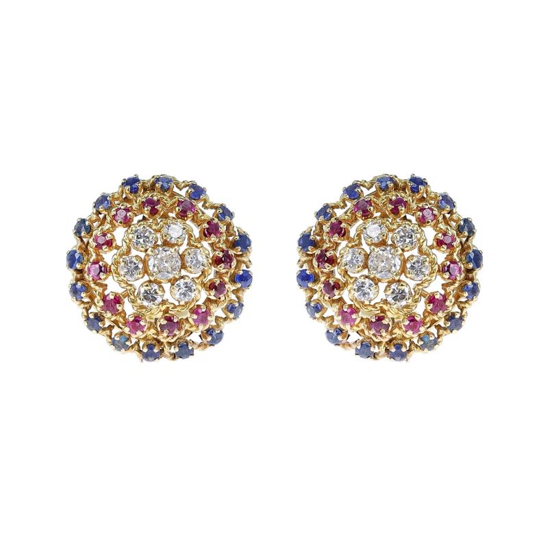 Vintage Gold, Ruby, Sapphire and Diamond Earclips