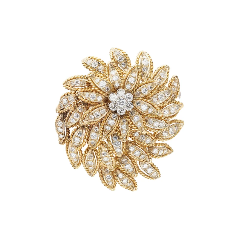 Vintage Gold, White Gold and Diamond Floral Brooch