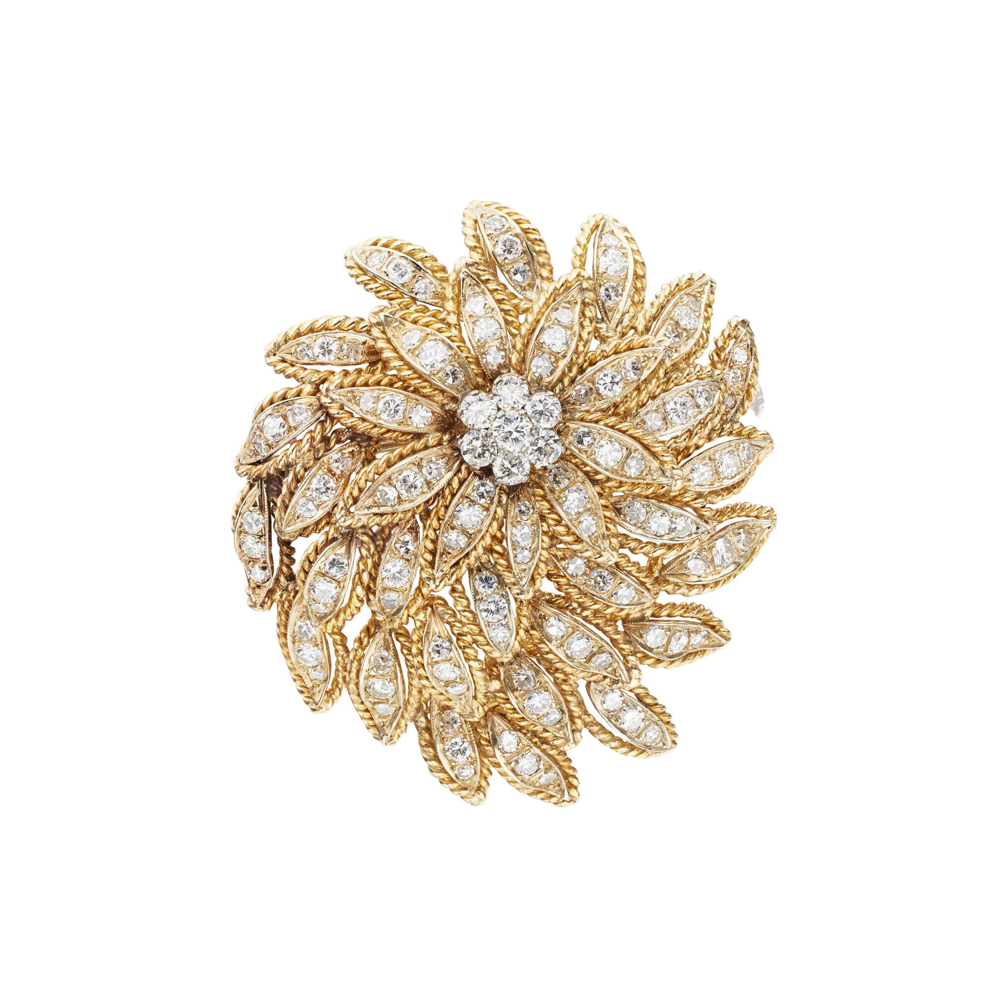 Vintage Gold, White Gold and Diamond Floral Brooch — view 1