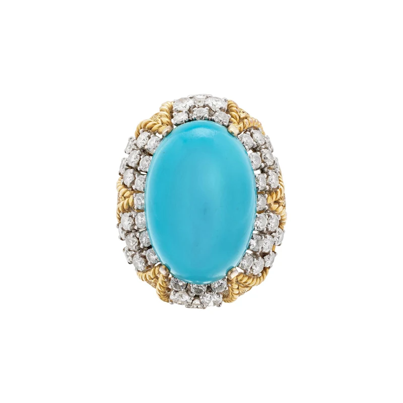 Vintage Gold, White Gold, Turquoise and Diamond Ring