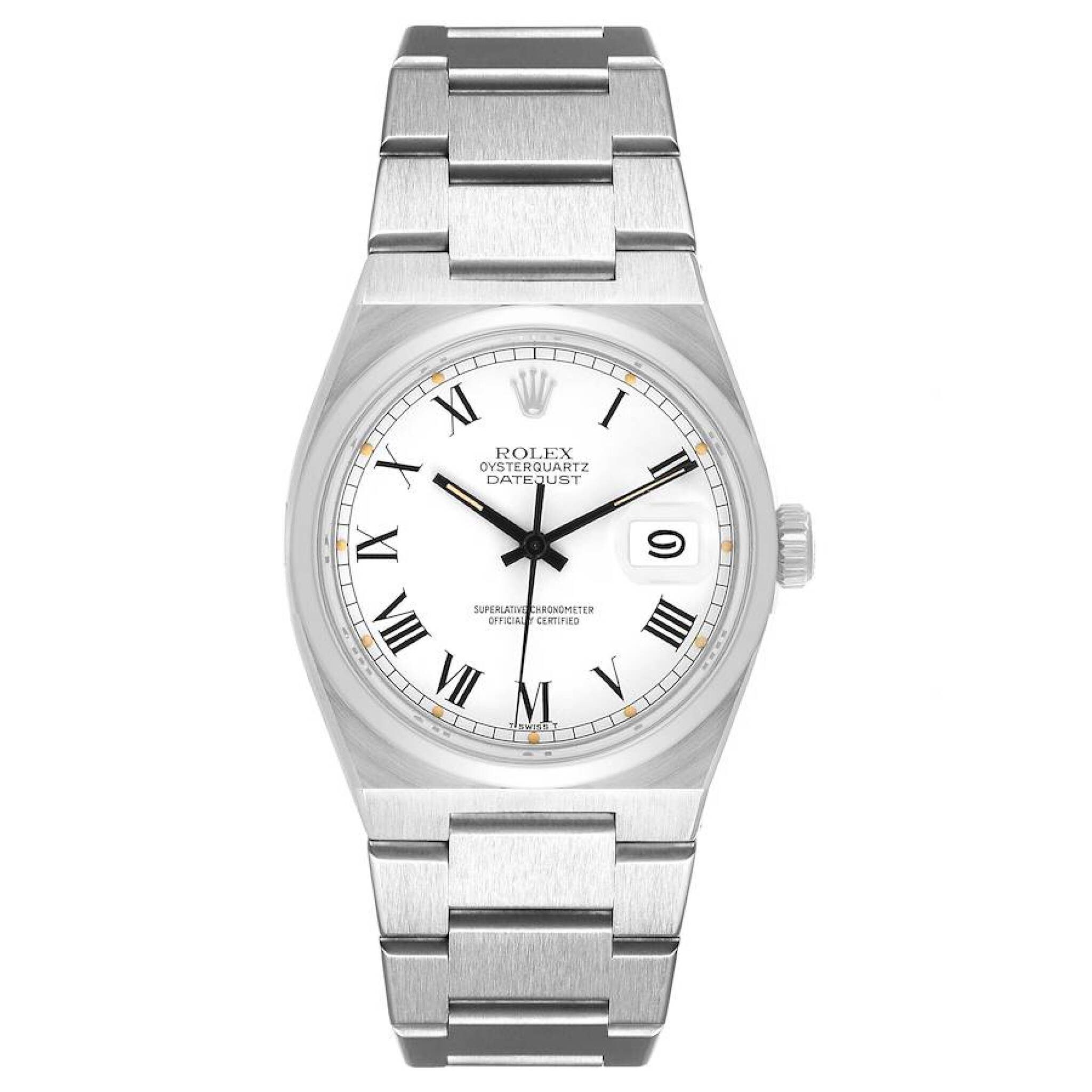 Datejust Oysterquartz 'Buckley' Dial (Reference 17000). A 36mm stainless steel quartz wristwatch with date. 1981 — view 1