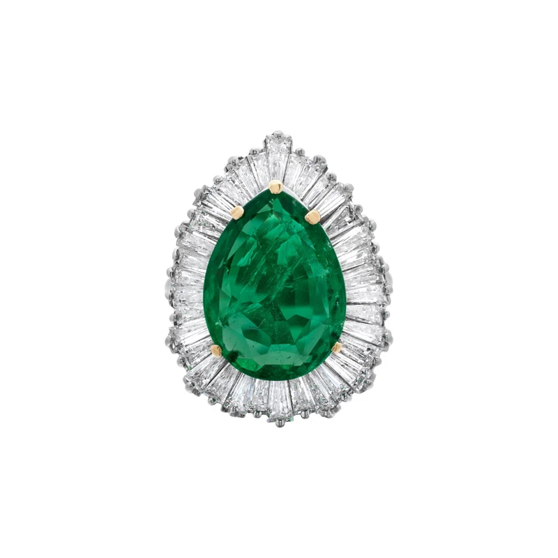 Vintage Platinum, Gold, 5.38ct Colombian Emerald and Diamond Ring