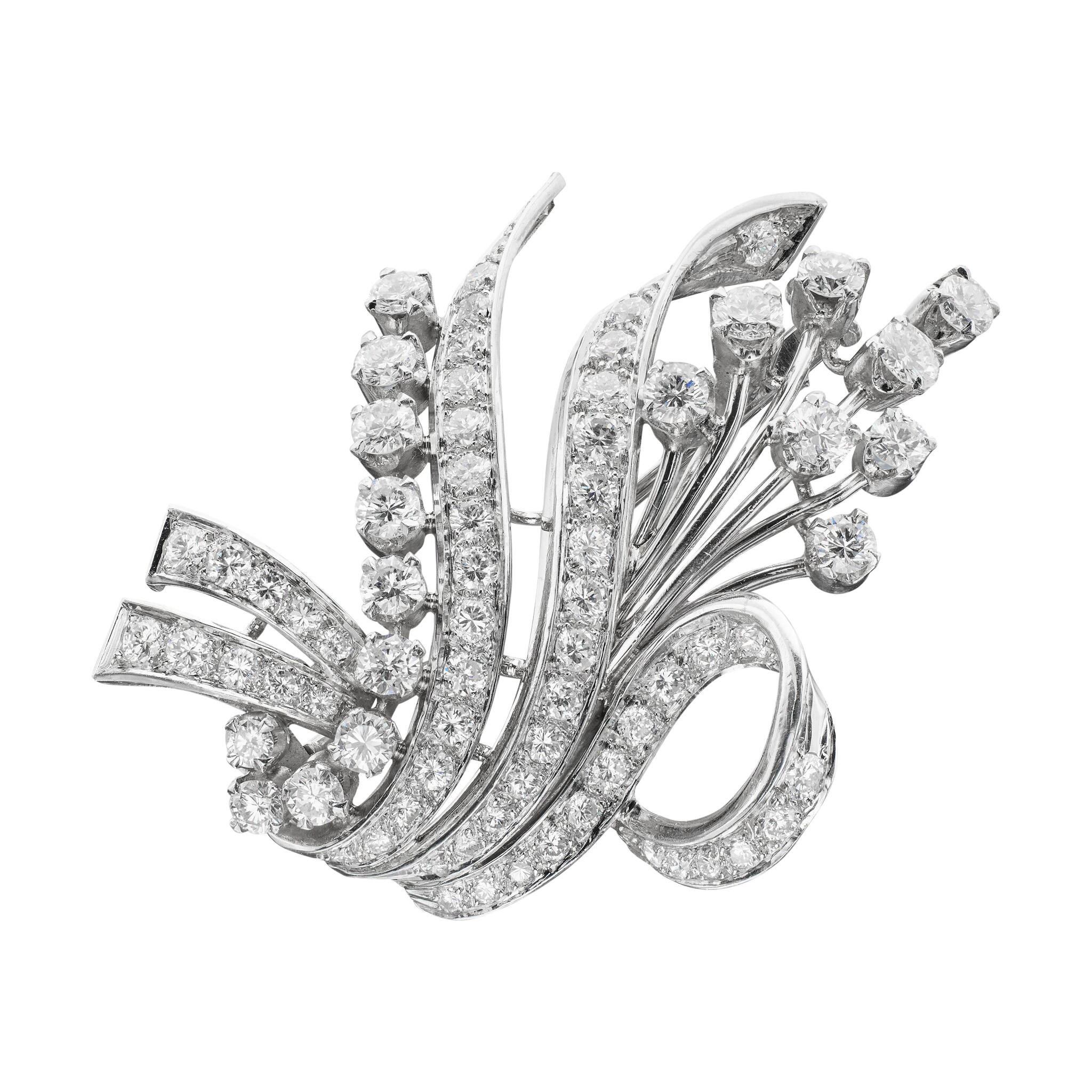 Vintage Platinum and Diamond Brooch — view 1