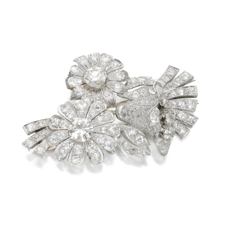 Vintage Platinum and Diamond Floral Brooch