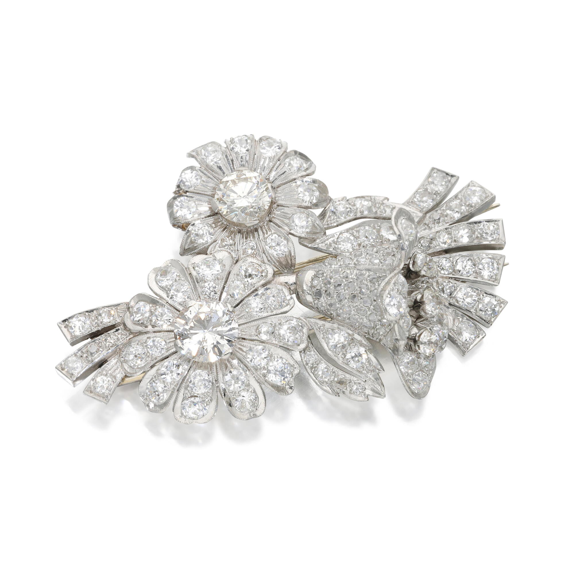 Vintage Platinum and Diamond Floral Brooch — view 1
