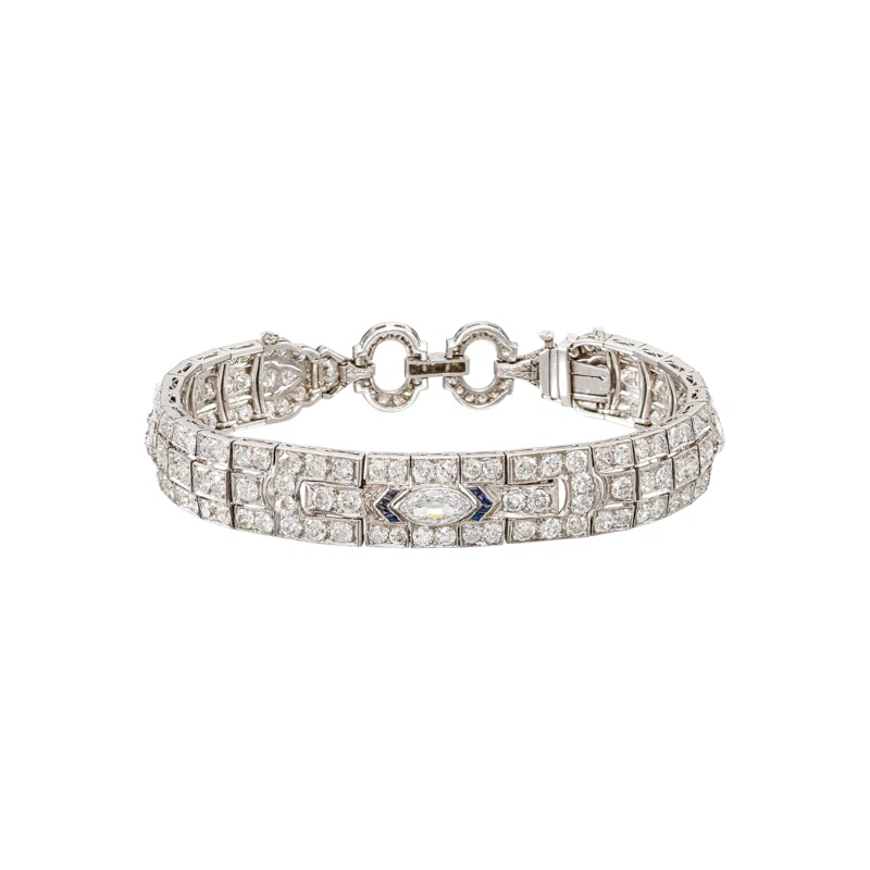 Vintage Platinum, White Gold, Diamond and Sapphire Bracelet 