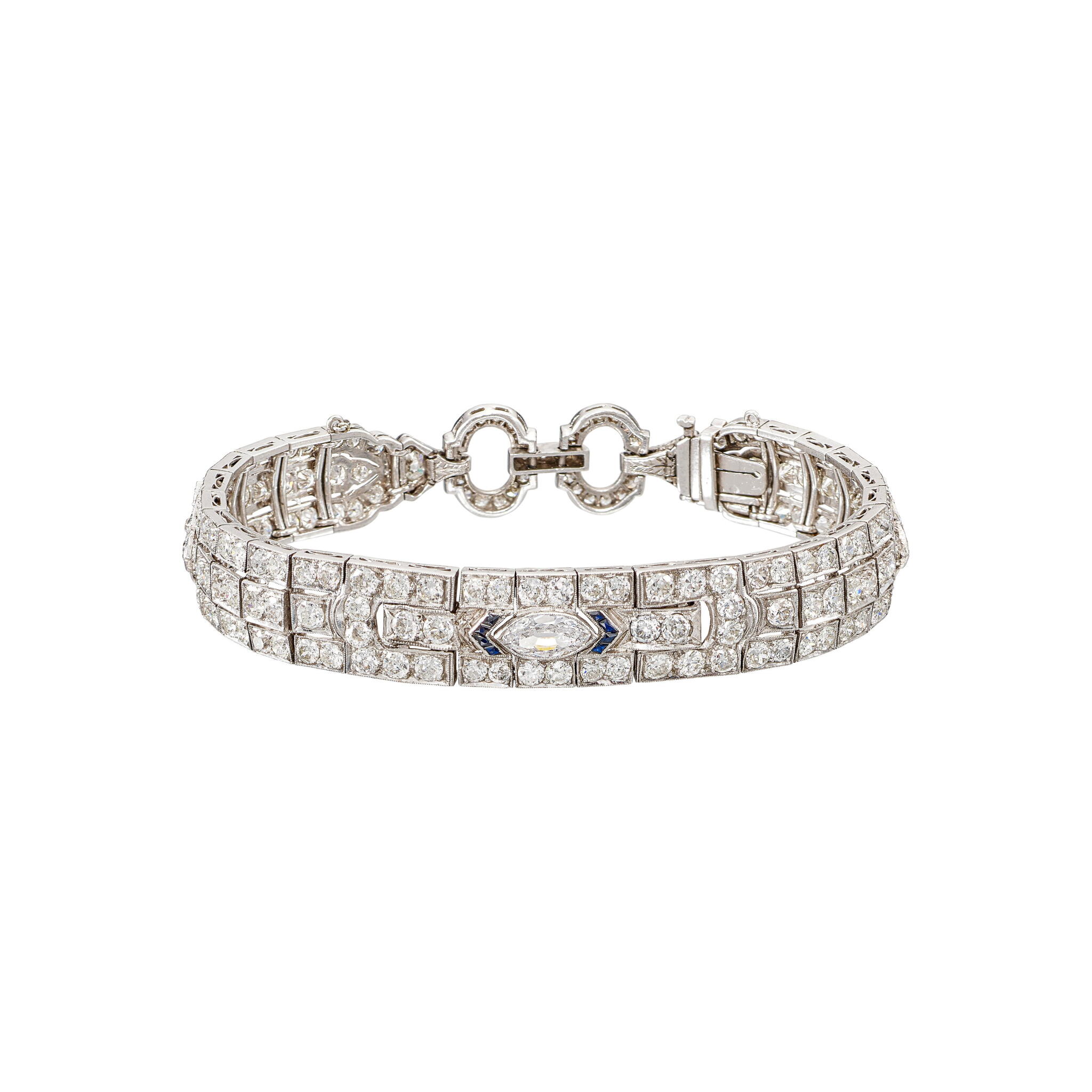 Vintage Platinum, White Gold, Diamond and Sapphire Bracelet  — view 1