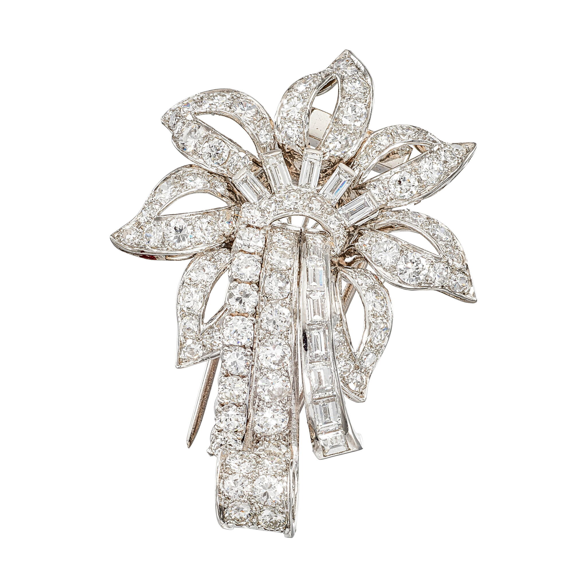 Vintage Platinum, White Gold and Diamond Floral Brooch — view 1
