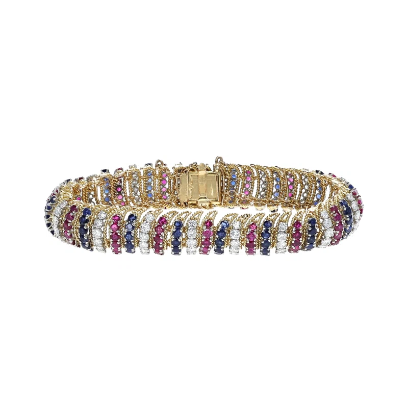 Vintage Gold, Platinum, Ruby, Sapphire and Diamond Bracelet