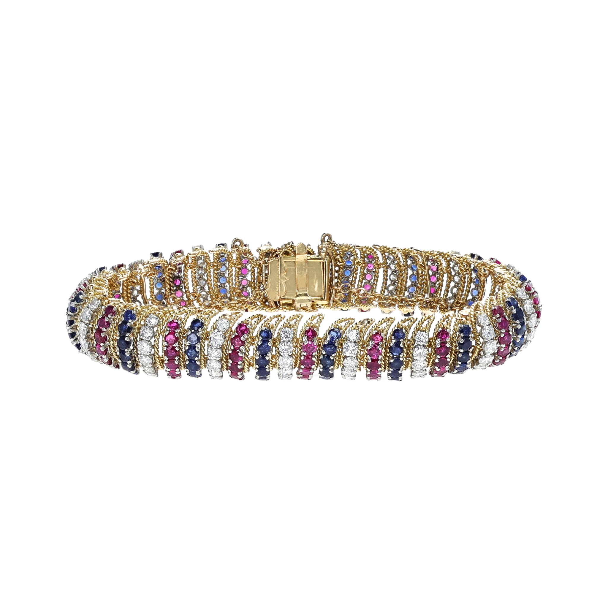 Vintage Gold, Platinum, Ruby, Sapphire and Diamond Bracelet — view 1