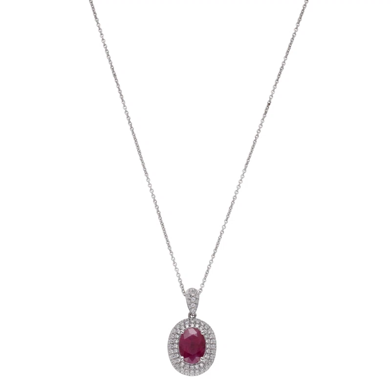 White Gold, 1.65ct Ruby and Diamond Pendant Necklace 