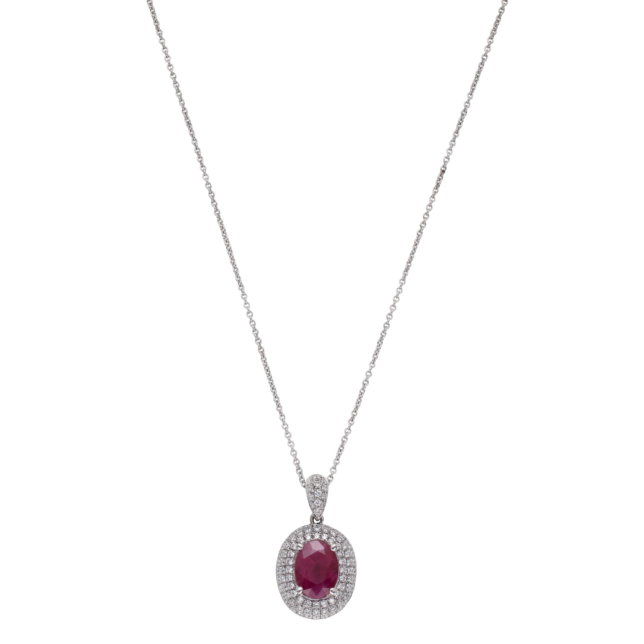 White Gold, 1.65ct Ruby and Diamond Pendant Necklace  — view 1