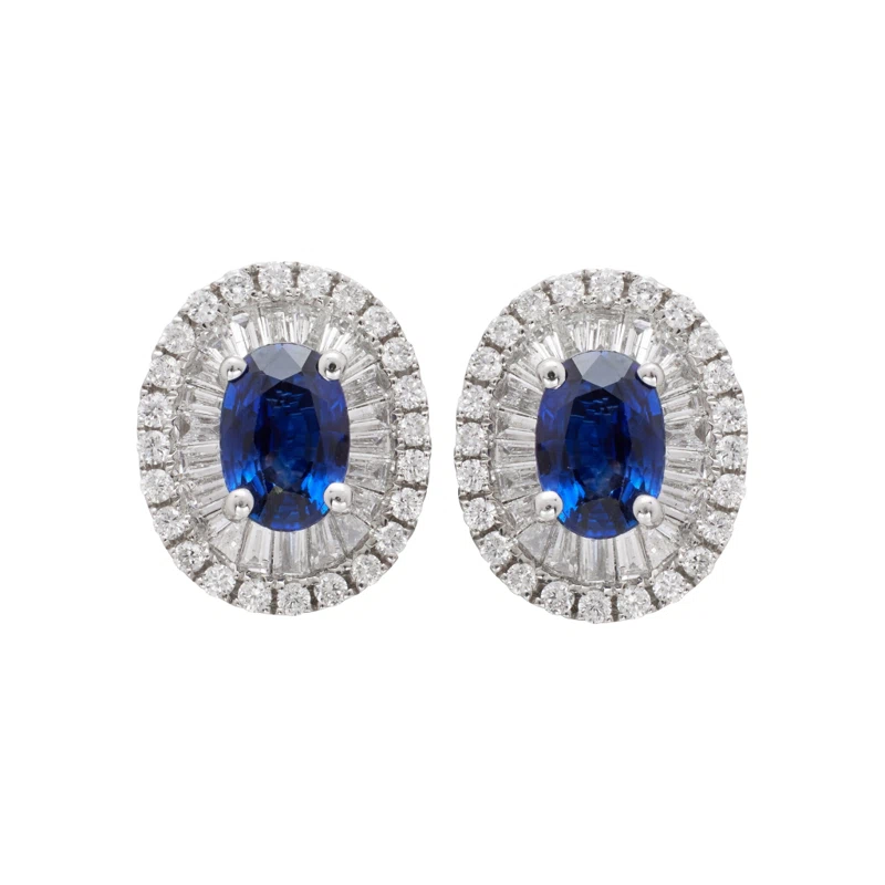 White Gold, 1.05ctw Sapphire and Diamond Stud Earrings