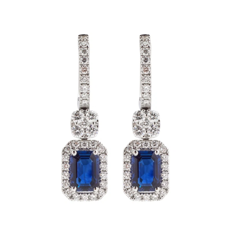 White Gold, 2.10ctw Sapphire and Diamond Drop Earrings