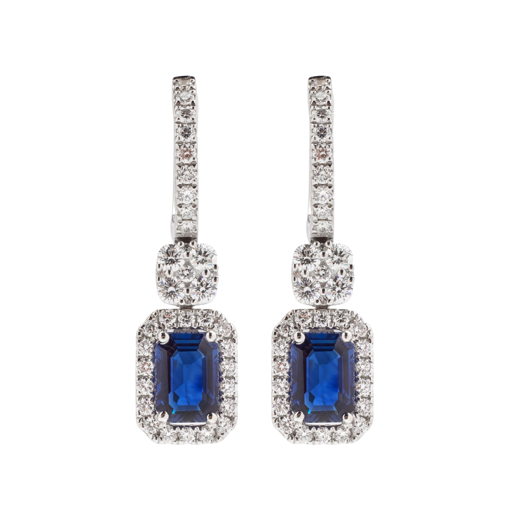 White Gold, 2.10ctw Sapphire and Diamond Drop Earrings — view 1